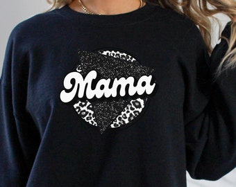 Retro Leopard Mama Crewneck | Mamãe Moletom | Mama retro moletom | Suéter Groovy Mama