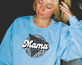 Retro Leopard Mama Crewneck | Mamãe Moletom | Mama retro moletom | Suéter Groovy Mama