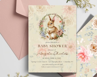 Easter or Spring Themed Baby Shower Bunny Invite/Evite (Digital Download)