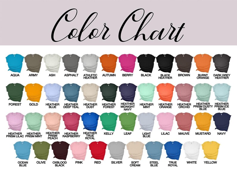 a color chart with various clothing items and their corresponding colors.