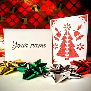 Carte de Noël personnalisée avec arbre de Noël Jingle Bell avec enveloppe personnalisée et message secret