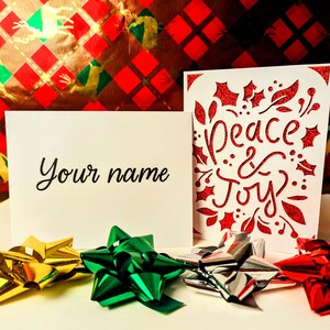 Carte de Noël personnalisée Peace and Joy avec enveloppe et texte personnalisés