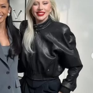 Lady Gaga Cropped Leather Bomber Jacket, Lady Gaga Cropped Bomber Jacket