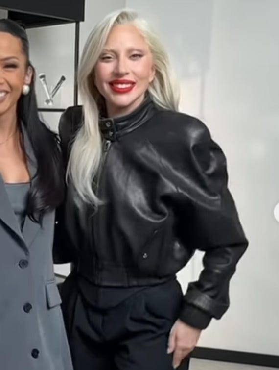 Lady Gaga Cropped Leather Bomber Jacket, Lady Gaga Cropped Bomber