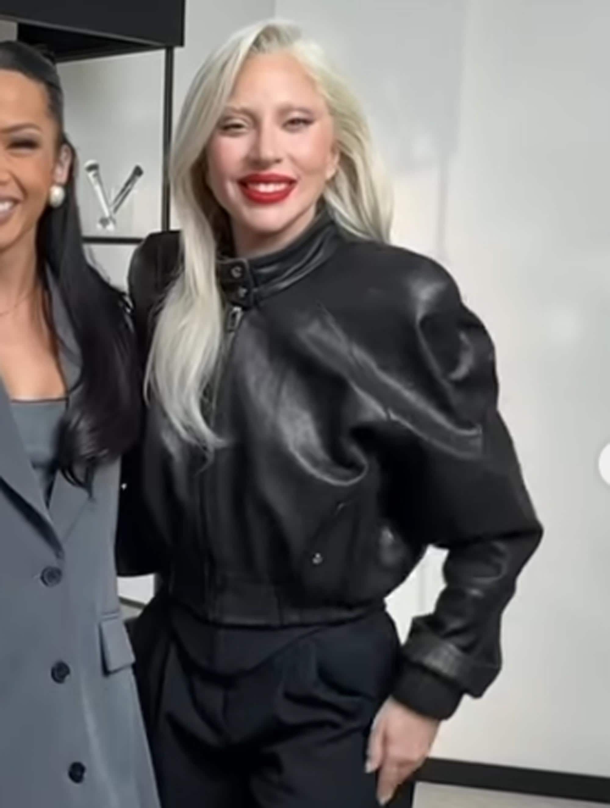 Lady Gaga Cropped Leather Bomber Jacket, Lady Gaga Cropped Bomber