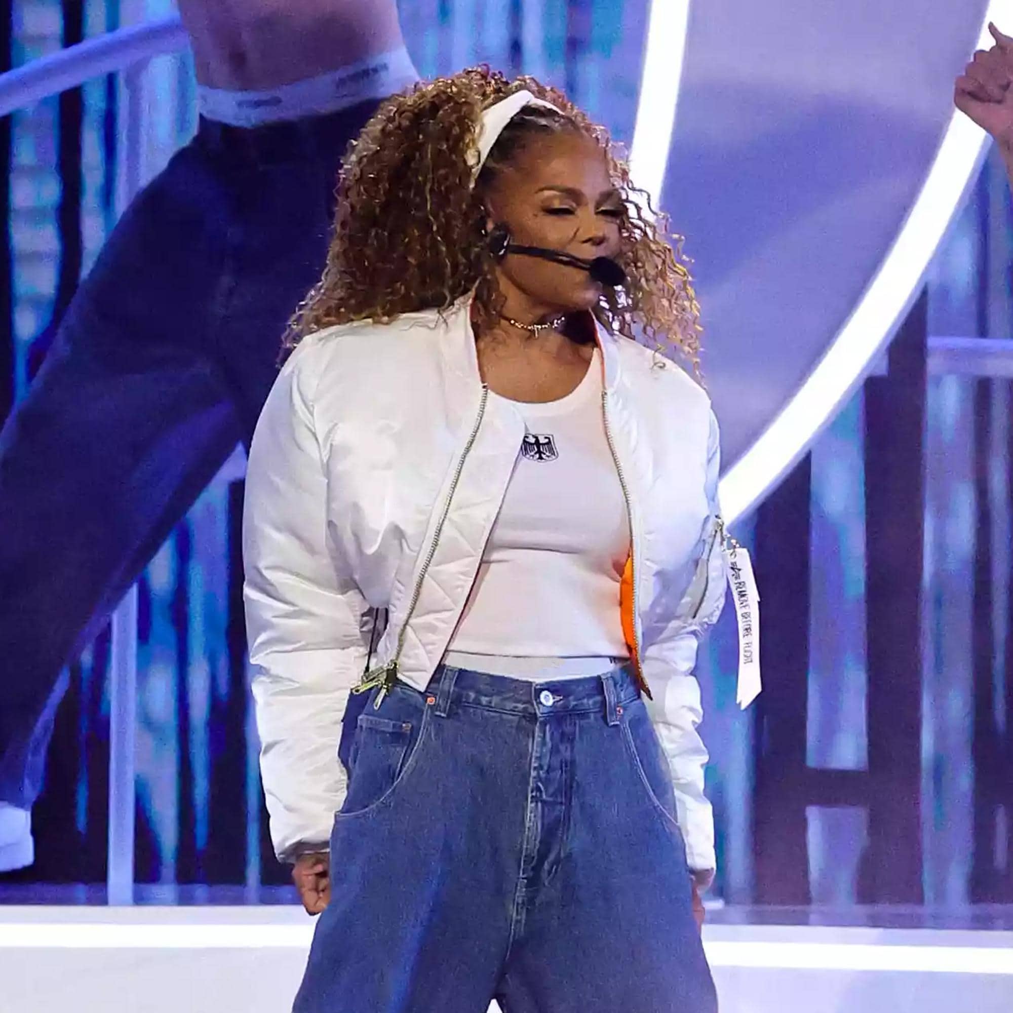 ジャケット・アウター 00s White denim jacket swag y2k Janet Jackson Amas 2025 White Bomber Jacket, Janet Jackson Cropped
