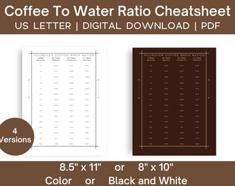 Pourover Coffee to Water Ratio Cheatsheet | Home Brew Guide, Printable, Digital, Instant Download