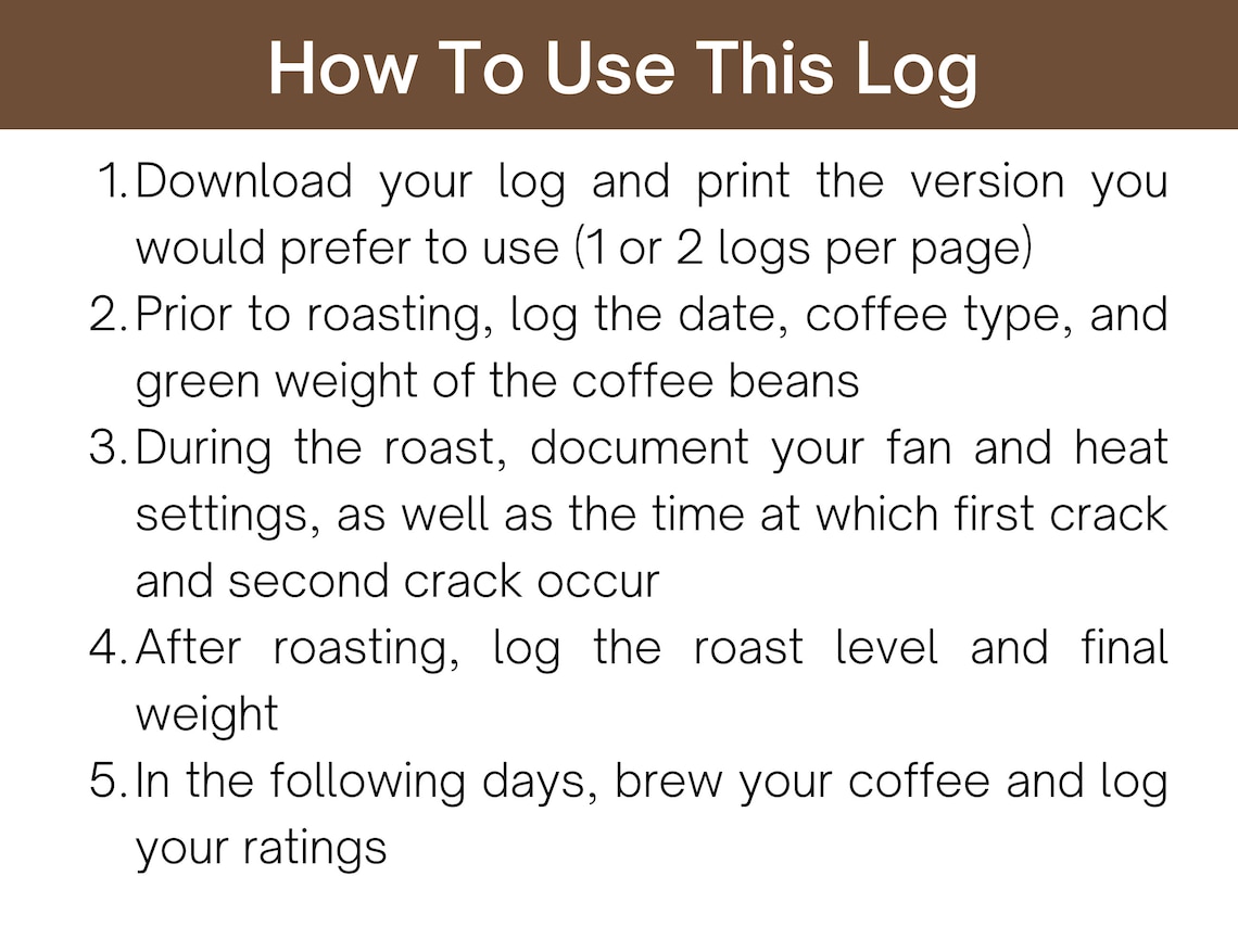 Freshroast Coffee Roasting Log, SR540 SR800 Home Roasters Logbook Roast