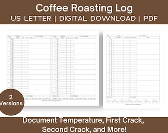 Coffee Roasting Log, Home Roasters Logbook | Roast Profile Tracker, Printable, Digital, Instant Download