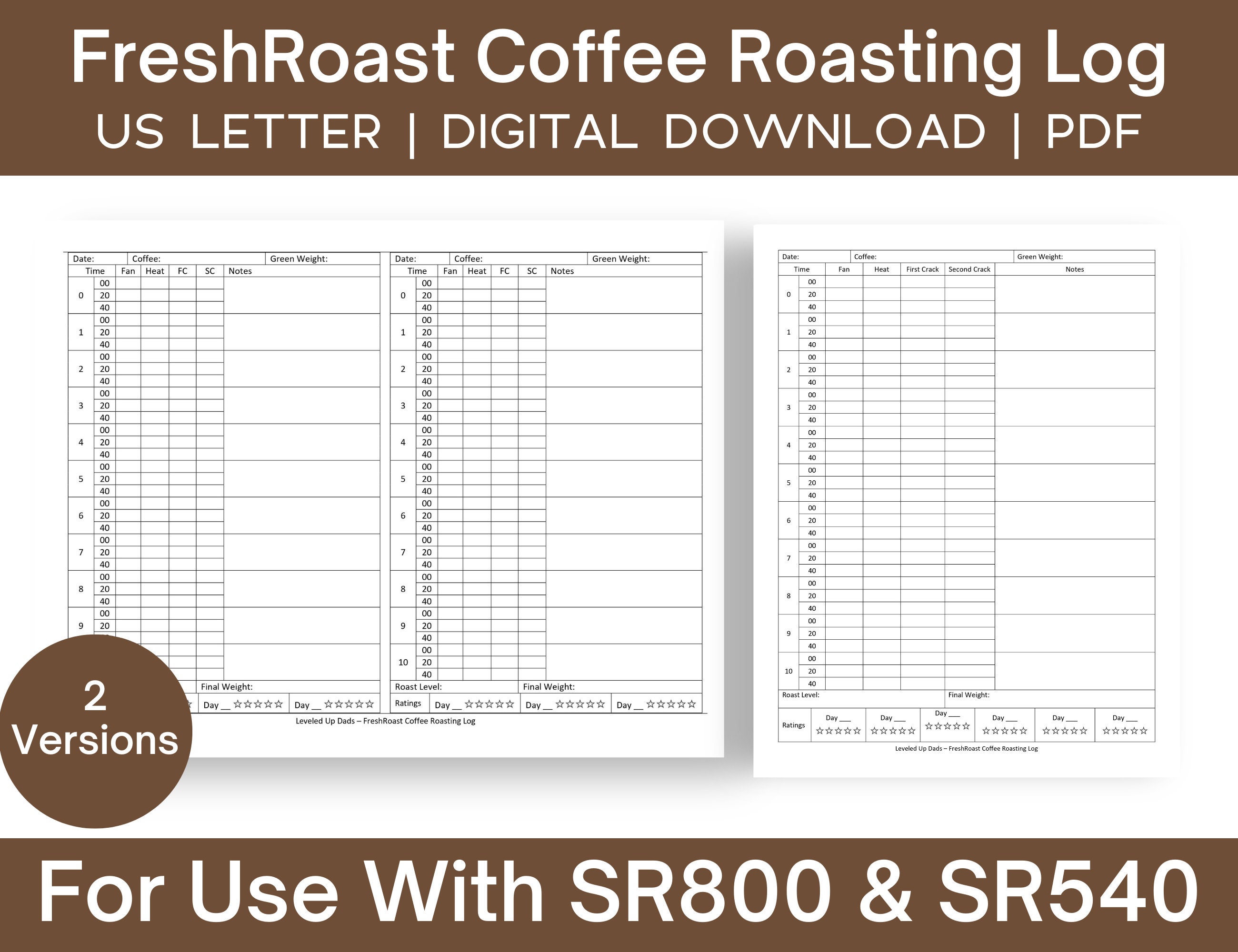 FreshRoast Coffee Roasting Log, SR540 SR800 Home Roasters Logbook | Roast Profile Tracker, Printable, Digital, Instant Download