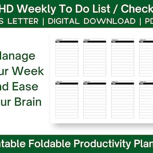ADHD Foldable Pocket Weekly To Do List | Brain Dump, Productivity, Work, Task Thoughts Organizer PDF, Printable, Digital, Instant Download