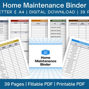 Home Maintenance Binder Fillable PDF | Printable Maintenance Checklist, Tracker, and Calendar