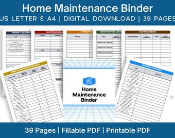 Home Maintenance Binder Fillable PDF | Printable Maintenance Checklist, Tracker, and Calendar