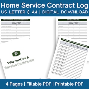 ホーム サービス契約ログ 記入可能な PDF | 印刷可能な保証トラッカーとサービス契約トラッカー