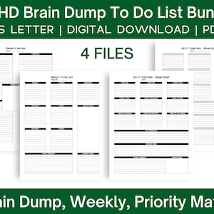 ADHS Brain Dump BUNDLE | To Do Liste, Tagesplaner Vorlage, Produktivität, Aufgabe Gedanken Organizer PDF, druckbar, digital, sofortiger Download