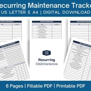 Home Maintenance Checklist Fillable PDF | Printable Recurring Maintenance Checklist, Tracker, and Calendar