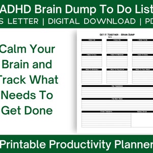 ADHD Brain Dump To Do List | Daily Planner Template, Productivity, Work, Task Thoughts Organizer PDF, Printable, Digital, Instant Download