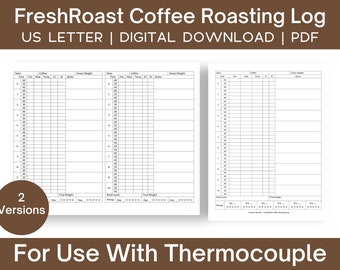 FreshRoast Coffee Roasting Log, SR540 SR800 w/ Thermocouple Temperature | Roast Profile Tracker, Printable, Digital, Instant Download