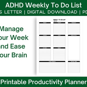 ADHD Weekly To Do List | Brain Dump Planner Template, Productivity, Work, Task Thoughts Organizer PDF, Printable, Digital, Instant Download