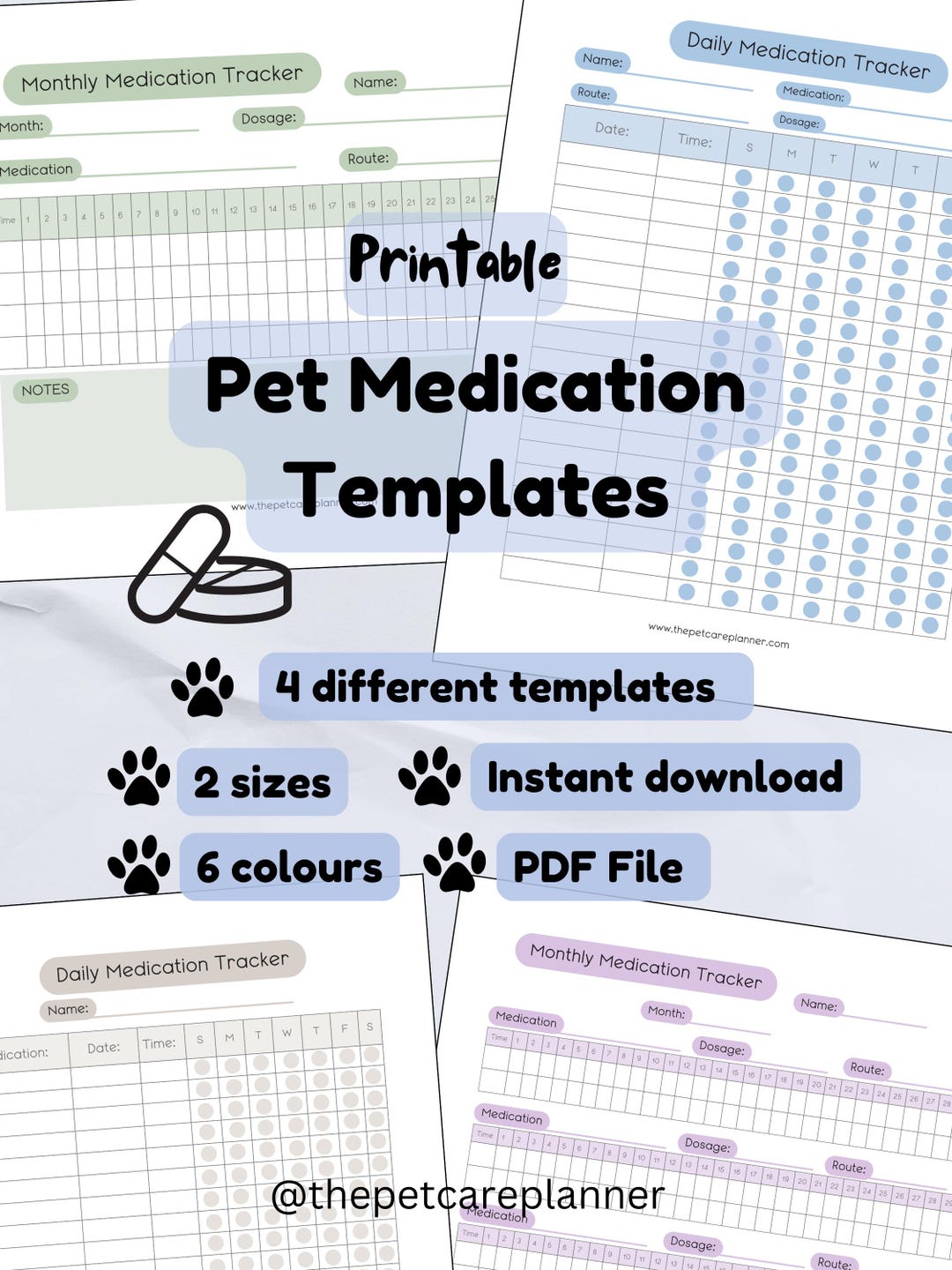 Printable Pet Medication Tracker Templates | PDF - Etsy