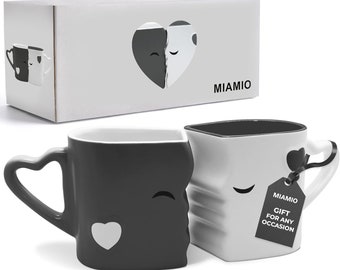 Kissing Mugs Bliss: Bridal Pair Gift Set  | Perfect for Weddings, Birthdays, Anniversaries - Gray Coffee Mugs with Gift Box