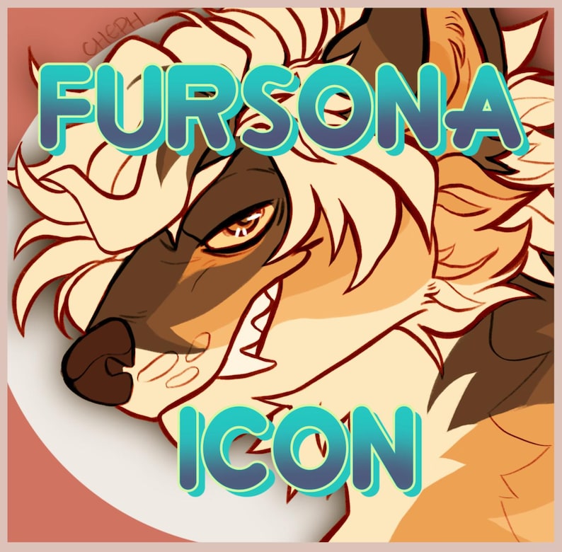 K&ouml;nnte beinhalten: Digitale Illustration eines stilisierten, anthropomorphen Wolfes mit grimmigem Gesichtsausdruck. Der Schriftzug "FURSONA ICON" in T&uuml;rkis, wei&szlig; umrandet, ist zu sehen. Das Fell des Wolfes ist eine Mischung aus Beige-, Braun- und Cremet&ouml;nen.