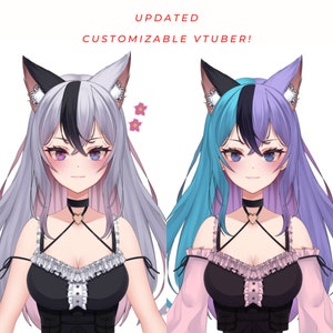 UPDATED*Customizable Vtuber/Premade Live 2D Vtuber Model Cute fox/cat anime girl for vtubing streaming virtual streamer bust up/fully rigged