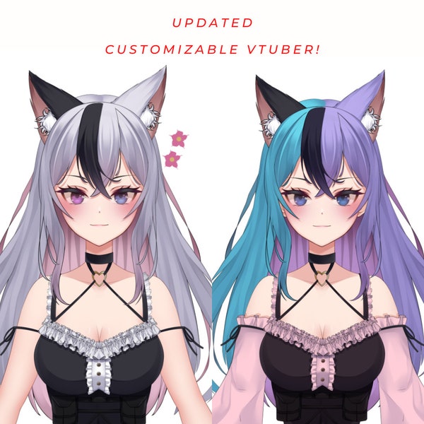 MISE À JOUR * Vtuber personnalisable/Modèle Vtuber 2D live premade Jolie fille anime renard/chat pour streamer virtuel en streaming vtubing buste/entièrement gréé