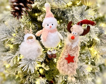 Furry Christmas Ornaments: Angel, Snowman, Reindeer, Boot