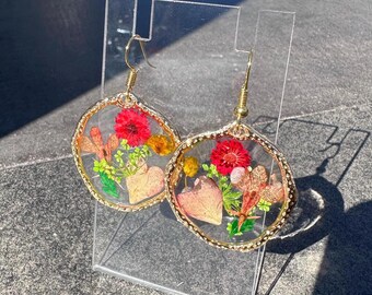 Floral Resin Earrings | Handmade Earrings | Cooper Color Earrings | Flower Earrings | Painted Resin Earrings | Boho Earrings | Naturalist