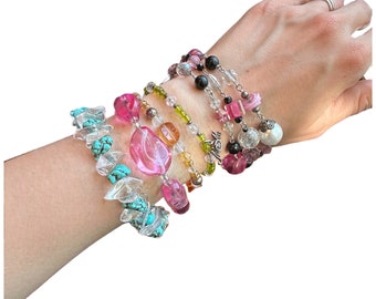 Handmade Beaded Bracelet | Turquoise & Pink Gemstone Chunky Bracelets