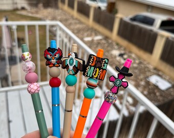 beaded pens, long pens, smooth pens, handmade pens,  cross pens, Christian gifts, character pens, dog mom,  Texas theme gift, elegant pens