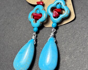 Turquoise Teardrop Dangle Earrings | Southwestern Style Jewelry
