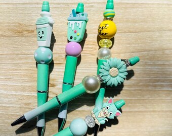 Work essentials: Teal Beaded Pens, Cute Animal, Flower Designs, Bubble Tea and Coffee Lovers' Favorite Pens, great gift ideas, desk decor