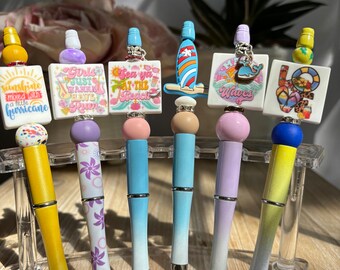 Handmade Beaded Pens | Colorful Summer Beach Theme, Gift for Coworkers