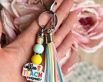 Handmade Teacher Keychain | Beaded Tassel, Thank You Gift