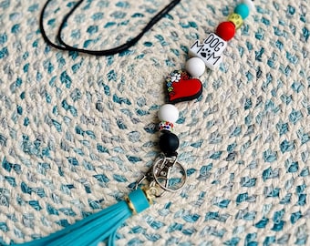 Dog Mom Beaded Lanyard | Paw Print, Colorful Nylon
