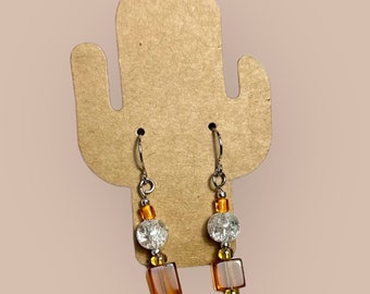 Handmade Cooper Beaded Dangle Earrings | Square, Fishhook
