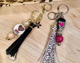 Beaded Tassel Keychain | Leopard Print, Pink, Girly Charm