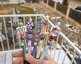 Cute colorful pens, smiley face pens, happy pens, clicking retractable pens, beaded pens, simple and affordable gifts, pen lovers, Christian