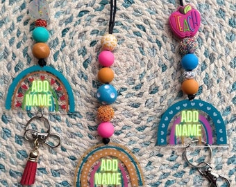 Customizable Rainbow Beaded Lanyard | Personalized Teacher Gift