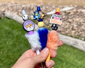 Beaded Pens | Fuzzy Colorful Pens | Fluffy Pens | Dog Mom | Pet Mom | Stay Pawsitive | Gifts for Coworkers |  Blue Dog | Pens for Kids