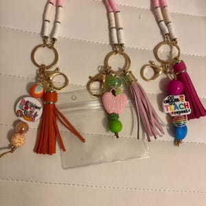 Teacher lanyard, rainbow lanyard, teacher gift, badge holder, paraprofessional, back to school, school supplies, necklace, beaded lanyard