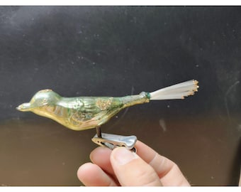 Vintage Hand-Painted Glass Bird Ornament – Iridescent Glitter Clip Made Japan