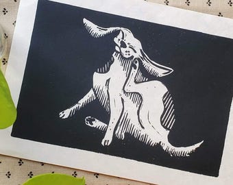 Itch You Can't Scratch, linosnede blokprint, originele muurkunst 5 x 7"