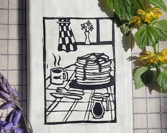 Sunday Morning, Linocut Block Print, Original Wall Art 4x6"