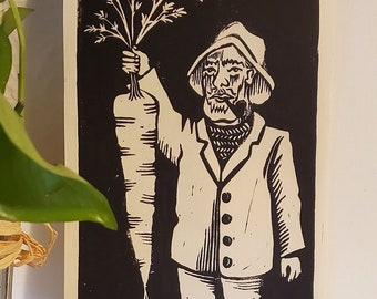 Linocut Block Print, Original Wall Art, "Catch Of The Day"