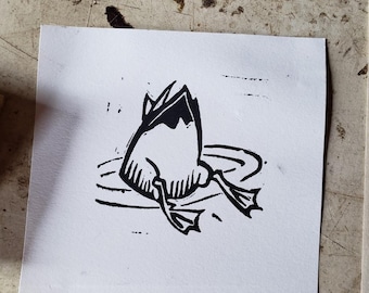 BOTTOMS UP (Botones arriba), grabado en linóleo, obra de arte original para pared de 4x4 pulgadas.