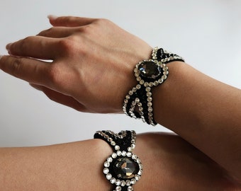 Ballroom Dance Bracelet Black, Embellished bracelet, Belly Dance rhinestones jewellery, carnival, competition dance, Performance