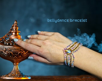 Felt Bracelet, lightweight, Dance Crystal stones, Belly Dance gold rhinestoned jewellery, goddess accessories, carnival, competition dance